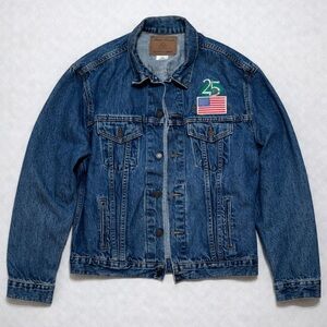Three Rivers Denim Jacket‎ Blue L USA Made 25 Years Patch Trucker Vintage Jean